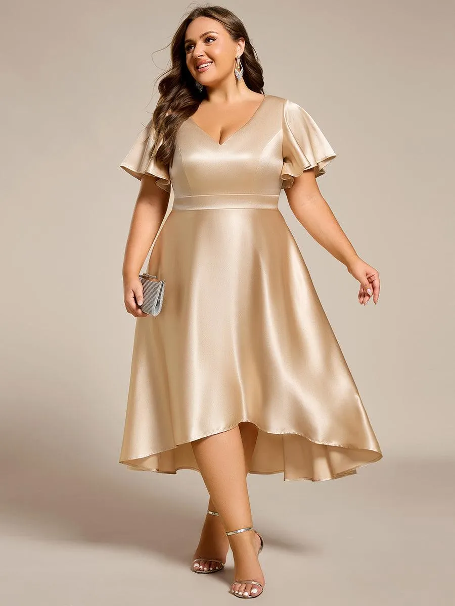 Robe d'invitée mi-longue en satin à ourlet haut-bas