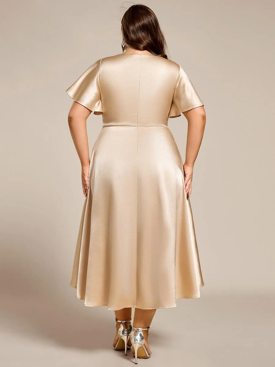 Robe d'invitée mi-longue en satin à ourlet haut-bas