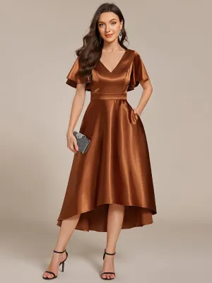 Robe d'invitée mi-longue en satin à ourlet haut-bas