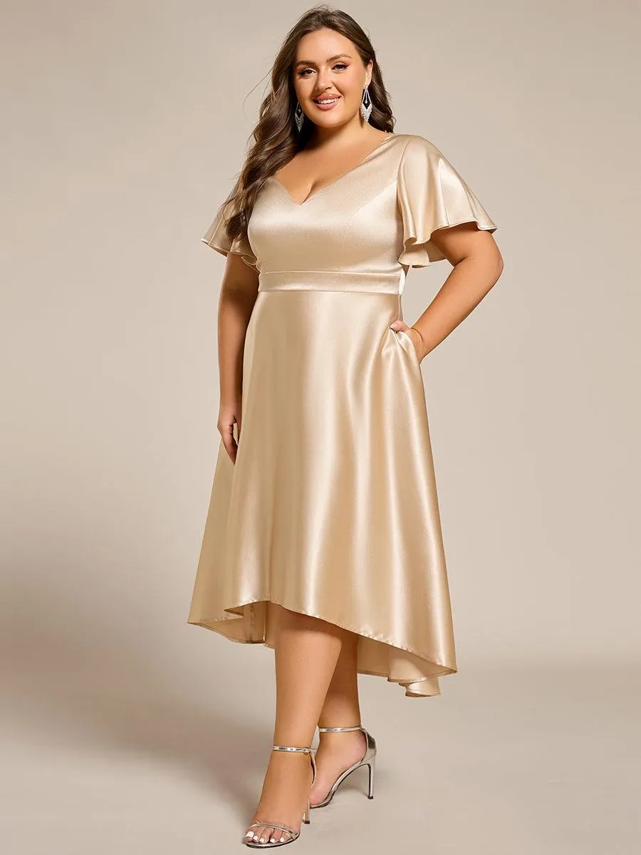 Robe d'invitée mi-longue en satin à ourlet haut-bas