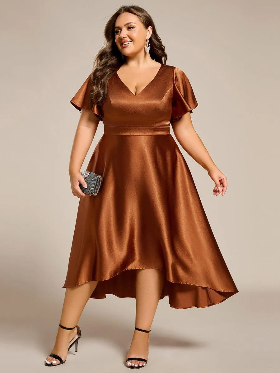 Robe d'invitée mi-longue en satin à ourlet haut-bas