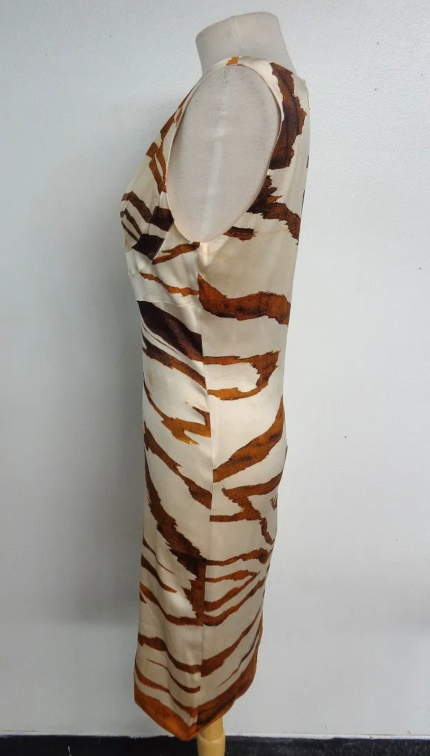 ROBERTO CAVALLI Tiger Print Silk Deep V-Neck Dress 42