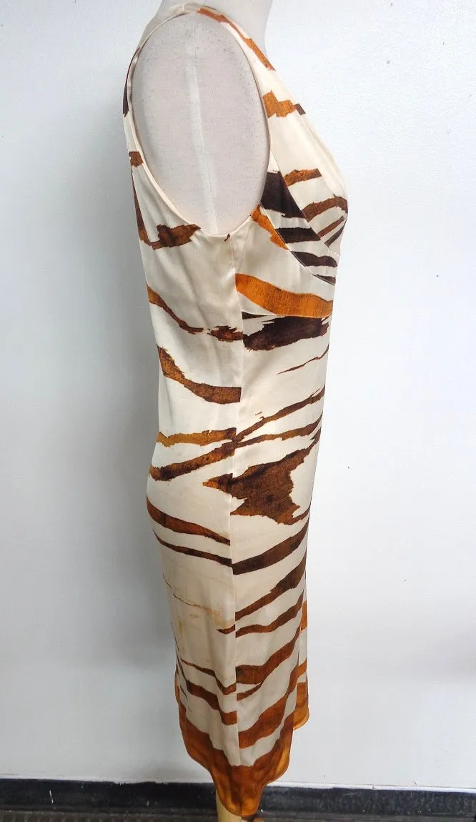 ROBERTO CAVALLI Tiger Print Silk Deep V-Neck Dress 42