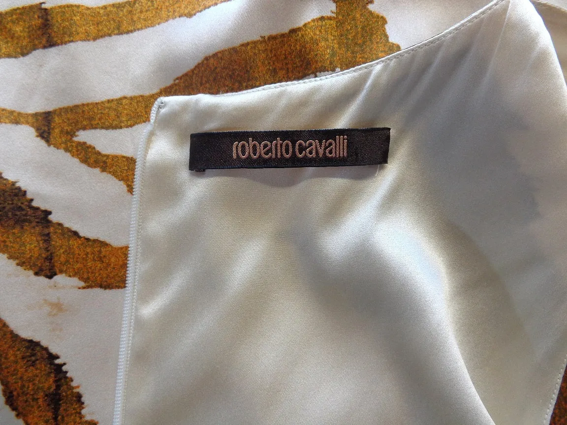 ROBERTO CAVALLI Tiger Print Silk Deep V-Neck Dress 42