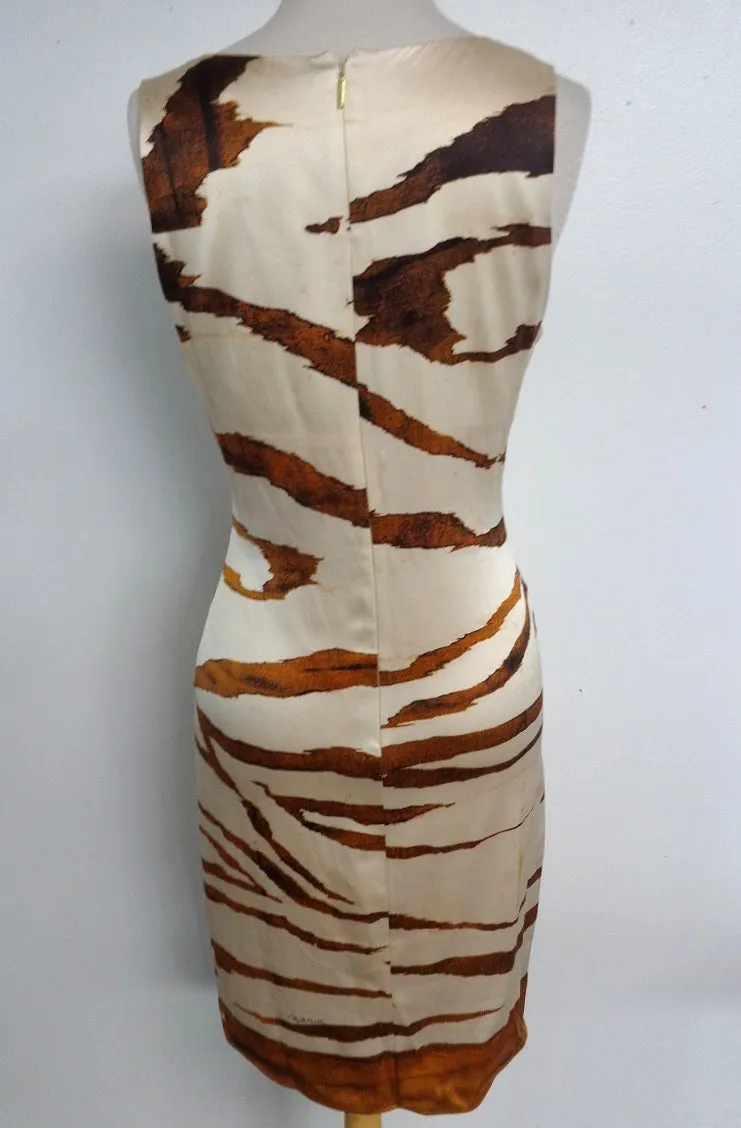 ROBERTO CAVALLI Tiger Print Silk Deep V-Neck Dress 42