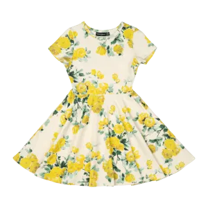 ROCK YOUR KID YELLOW ROSES WAISTED DRESS
