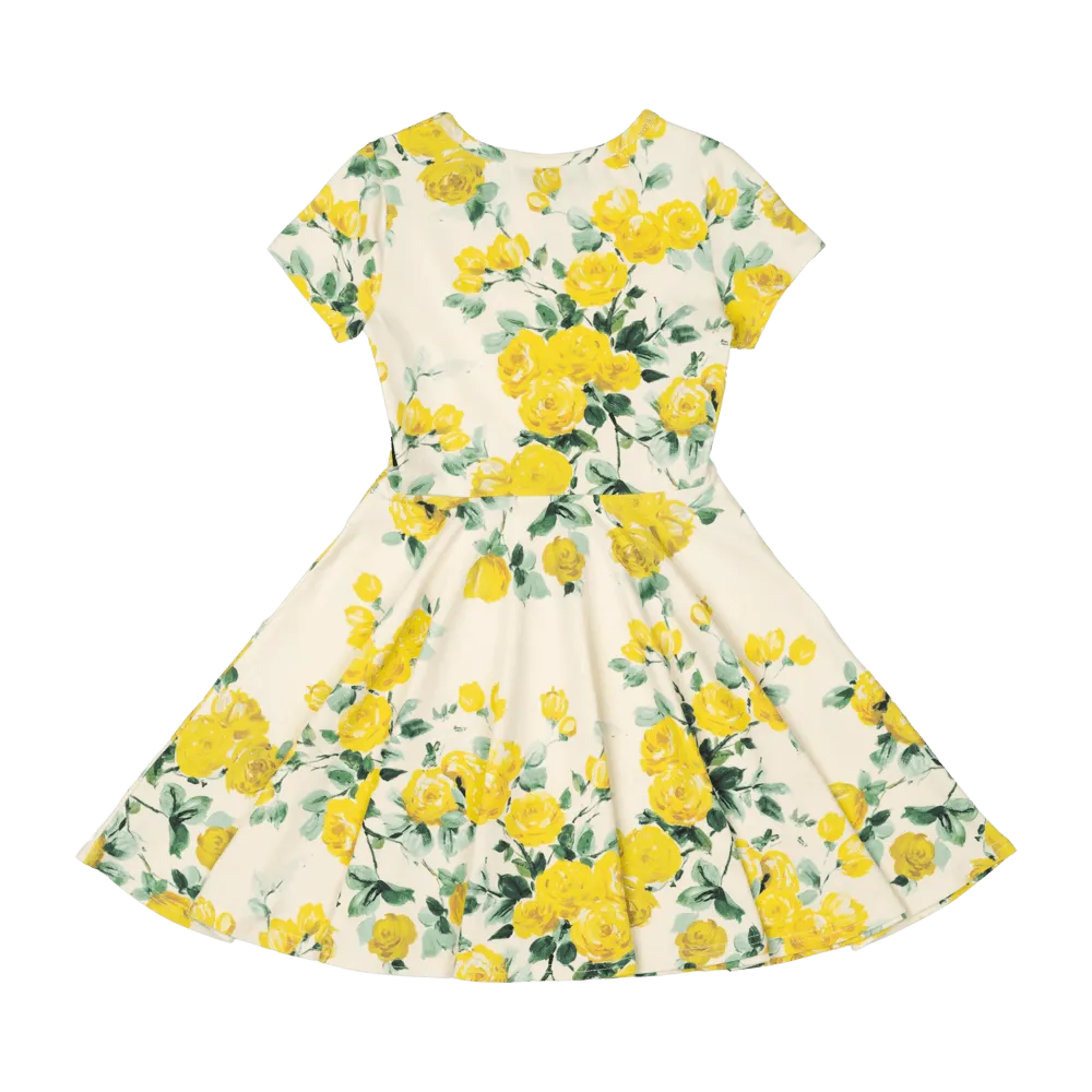 ROCK YOUR KID YELLOW ROSES WAISTED DRESS