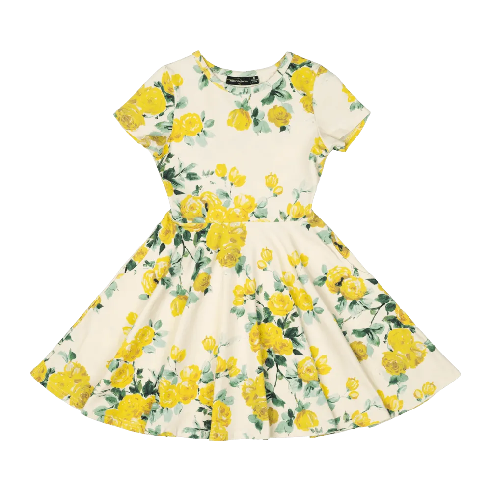 ROCK YOUR KID YELLOW ROSES WAISTED DRESS