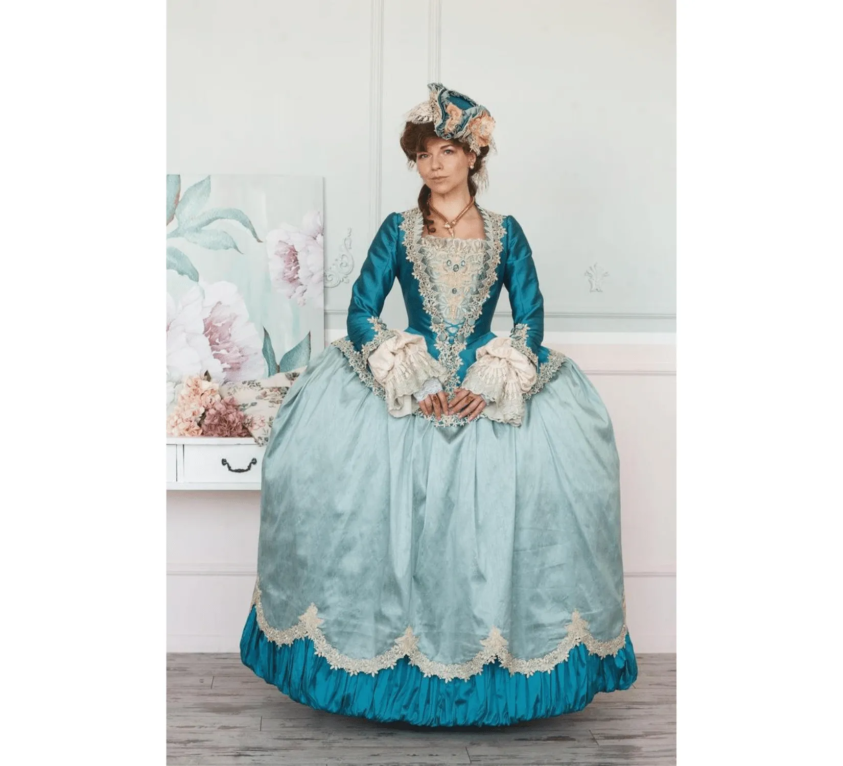 Rococo Venice Carnival taffeta dress with caraco jacket  | Ready to Ship