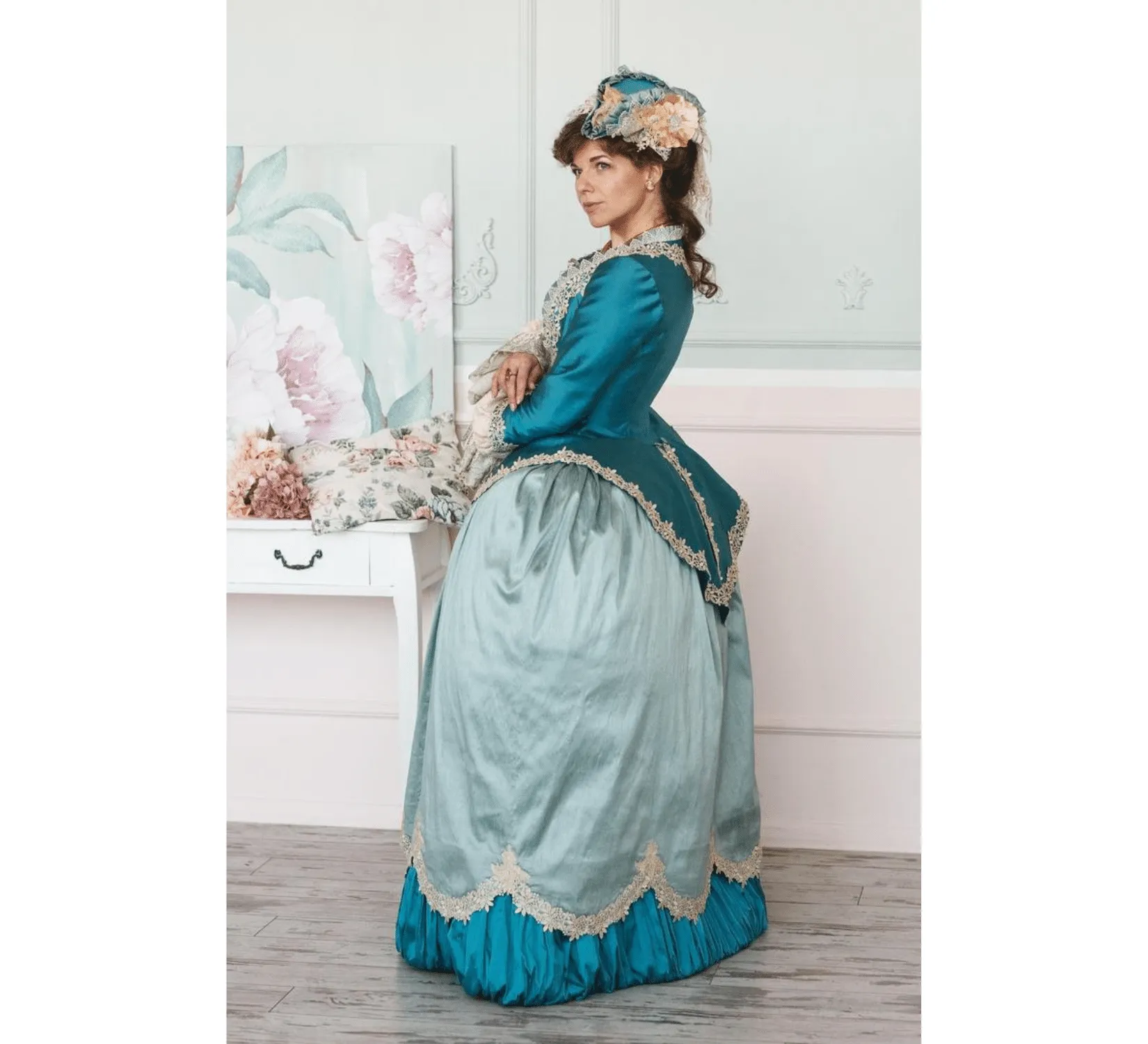 Rococo Venice Carnival taffeta dress with caraco jacket  | Ready to Ship