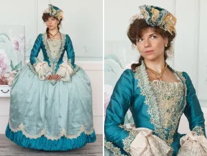 Rococo Venice Carnival taffeta dress with caraco jacket  | Ready to Ship