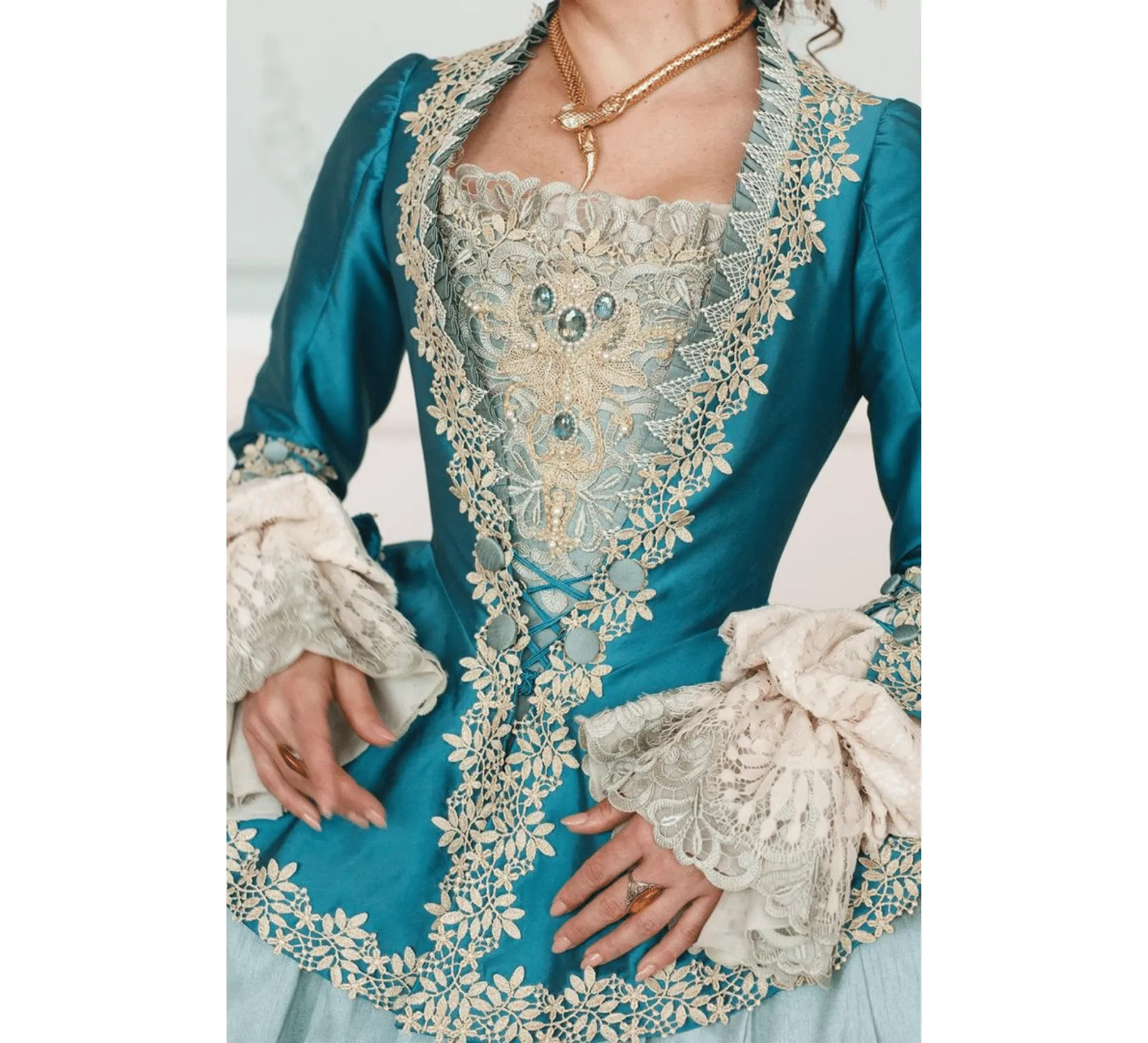 Rococo Venice Carnival taffeta dress with caraco jacket  | Ready to Ship