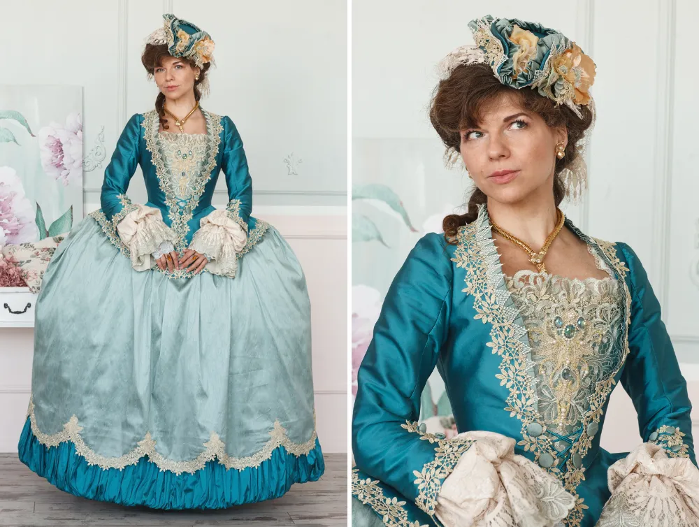 Rococo Venice Carnival taffeta dress with caraco jacket  | Ready to Ship