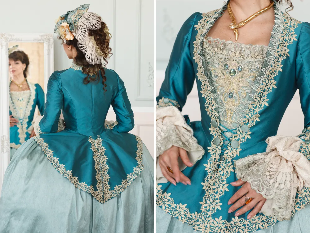 Rococo Venice Carnival taffeta dress with caraco jacket  | Ready to Ship