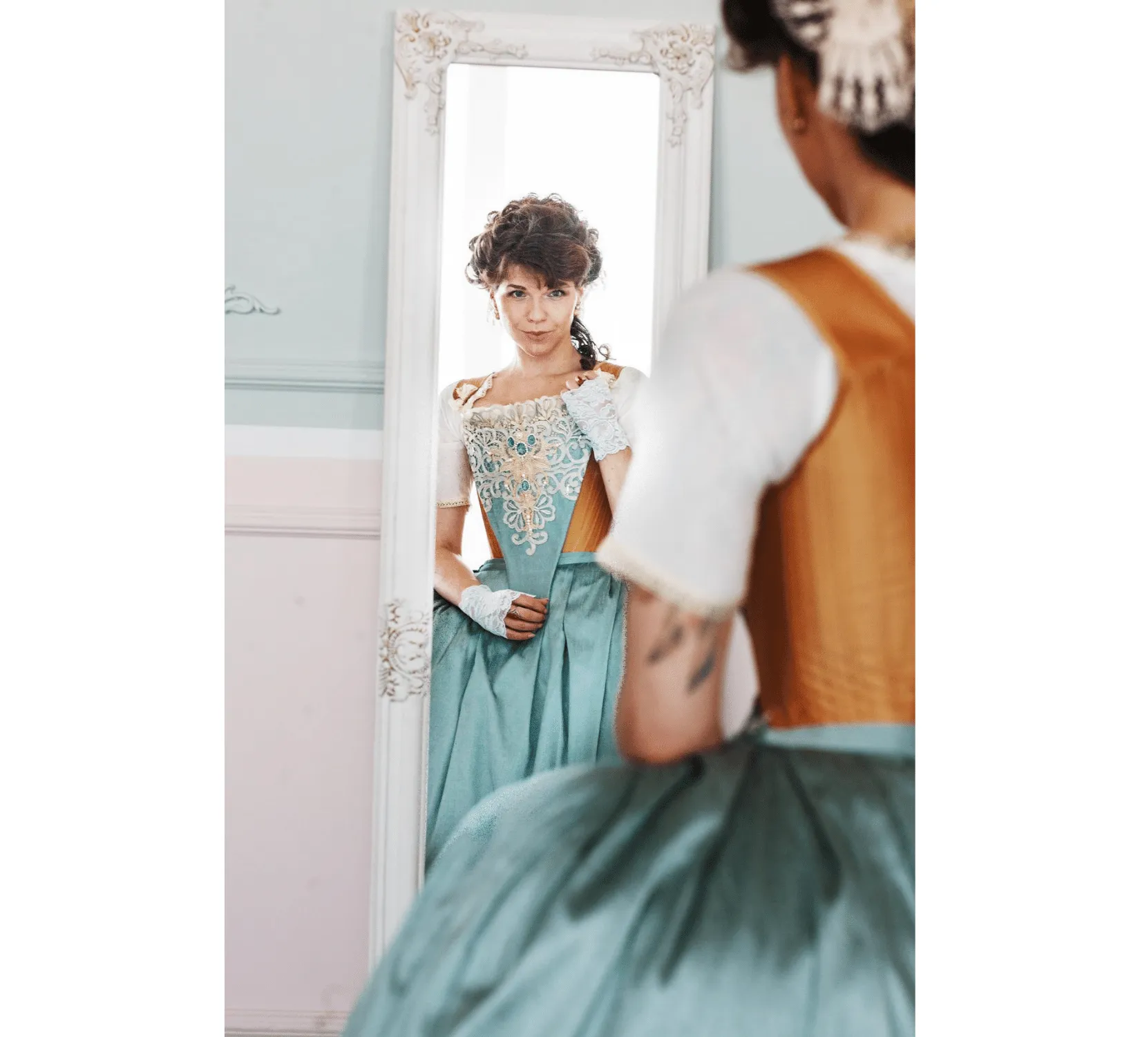 Rococo Venice Carnival taffeta dress with caraco jacket  | Ready to Ship