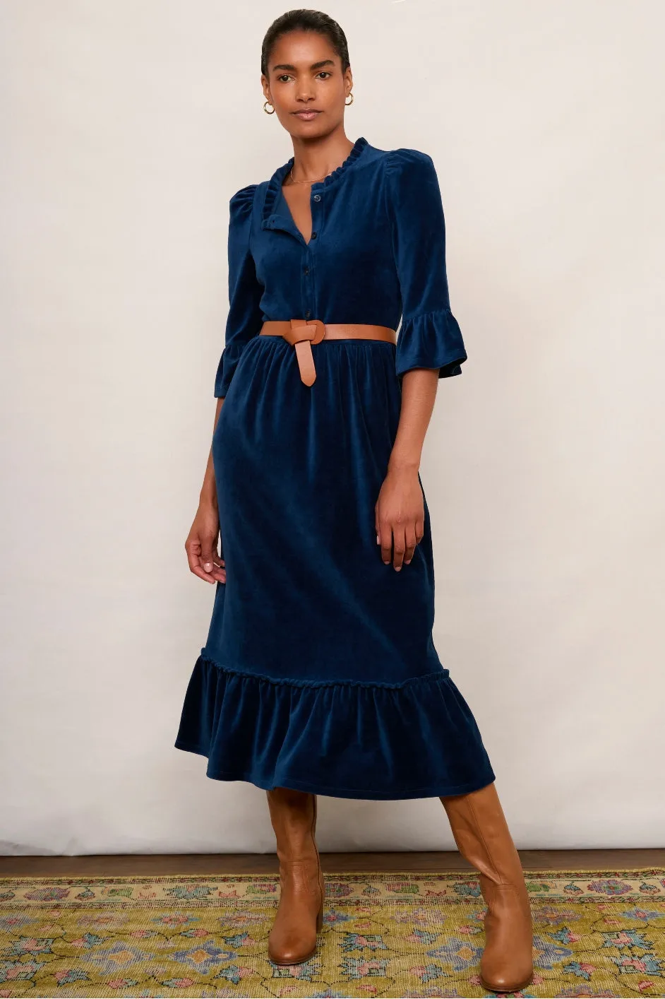 Rosan Velour Dress - Petrol