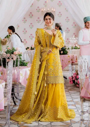 Royal Mustard Gold Embroidered Pakistani Sharara Kameez Wedding Wear