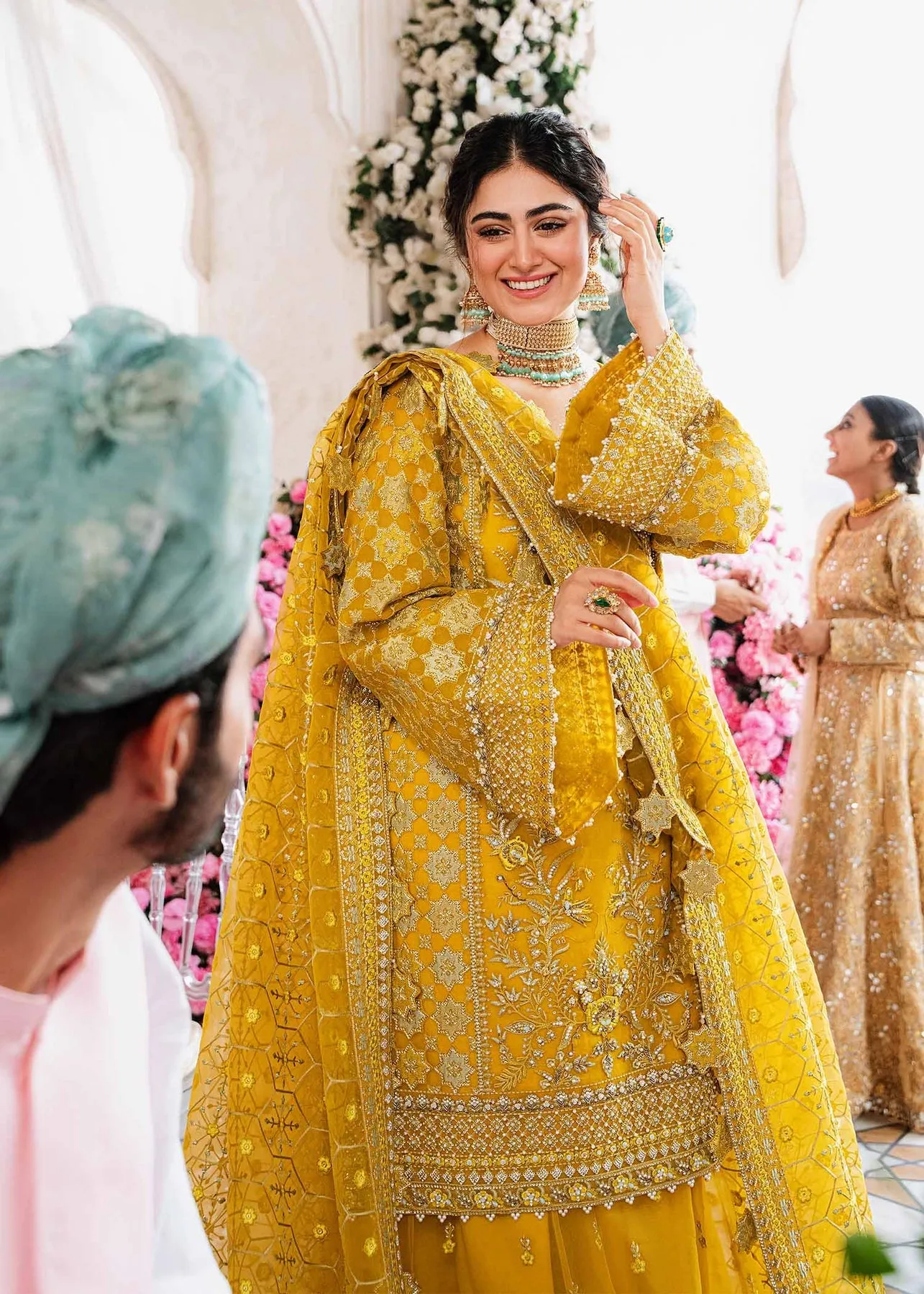 Royal Mustard Gold Embroidered Pakistani Sharara Kameez Wedding Wear