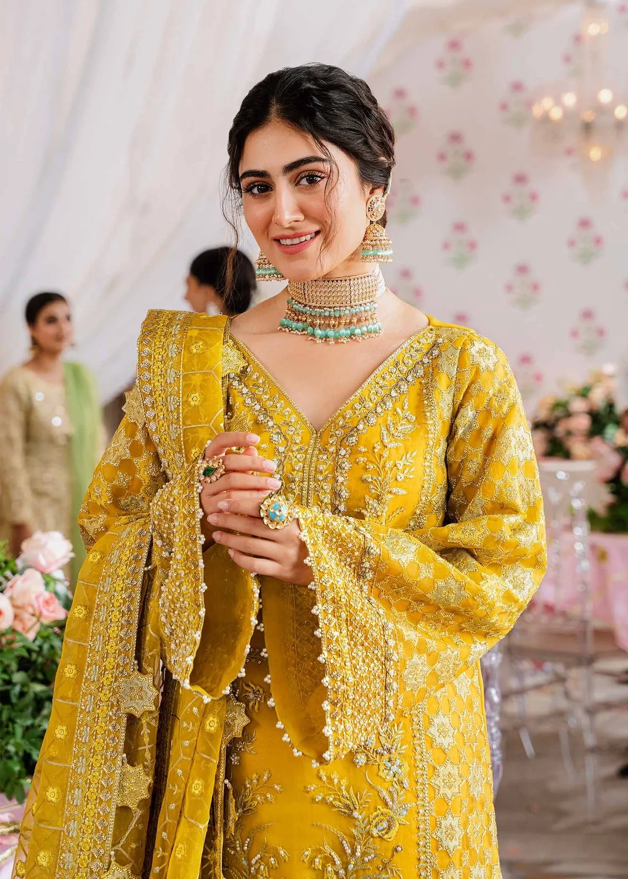 Royal Mustard Gold Embroidered Pakistani Sharara Kameez Wedding Wear