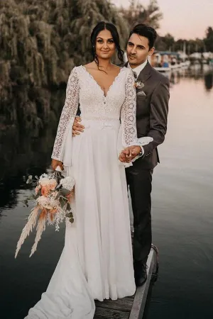 Roycebridal Chiffon A-line V-neck Backless Lace Wedding Dresses, Bridal Gowns, MW845