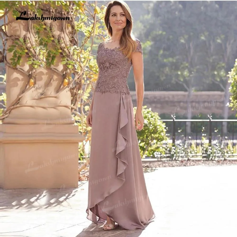 Roycebridal Chiffon Lace Top Short Sleeve Mother Of The Bride Dresses