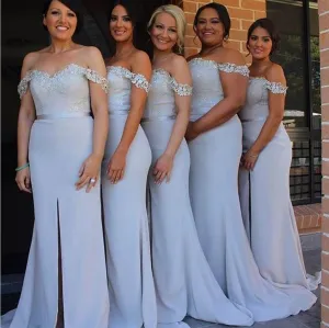 Roycebridal Light Blue Bridesmaid Dresses Lace Mermaid Off-the-Shoulder Dress