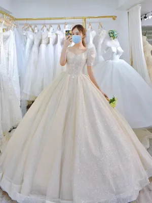Roycebridal Light Simple Wedding Dress 2021 New Princess Bride Dress Shiny Ball Gown Wedding Dress Vestido De Noiva