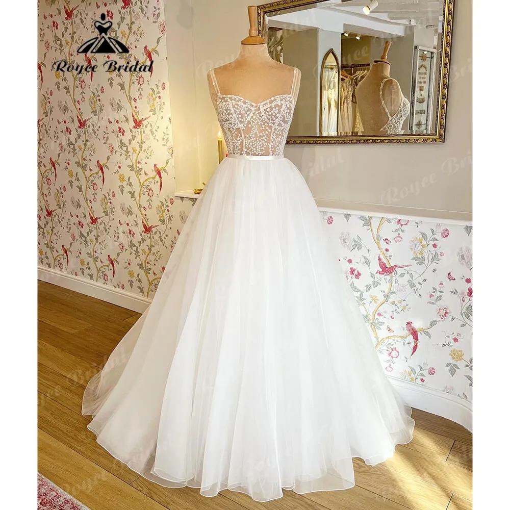 Roycebridal Modern Beach Princess Sweetheart Neckline Wedding Gowns for Women 2025 Bridal Dress Spaghetti Straps suknia slubna