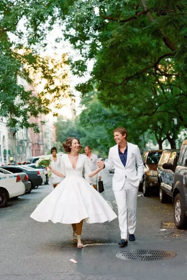 Roycebridal Modest A-line V-neck Half Sleeves Tea Length Taffeta Wedding Dresses, MW531