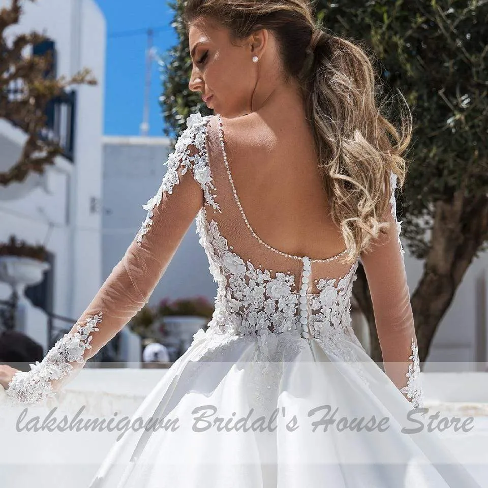 Roycebridal Satin Long Sleeve Wedding Dress Plus Size