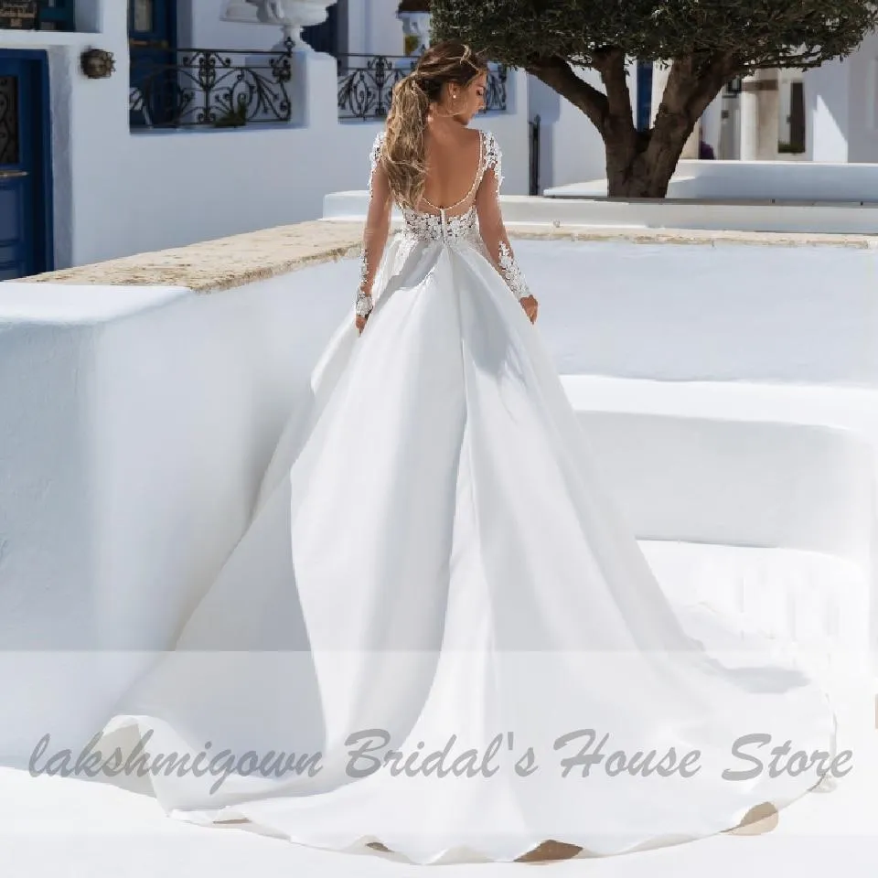 Roycebridal Satin Long Sleeve Wedding Dress Plus Size