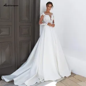 Roycebridal Satin Long Sleeve Wedding Dress Plus Size