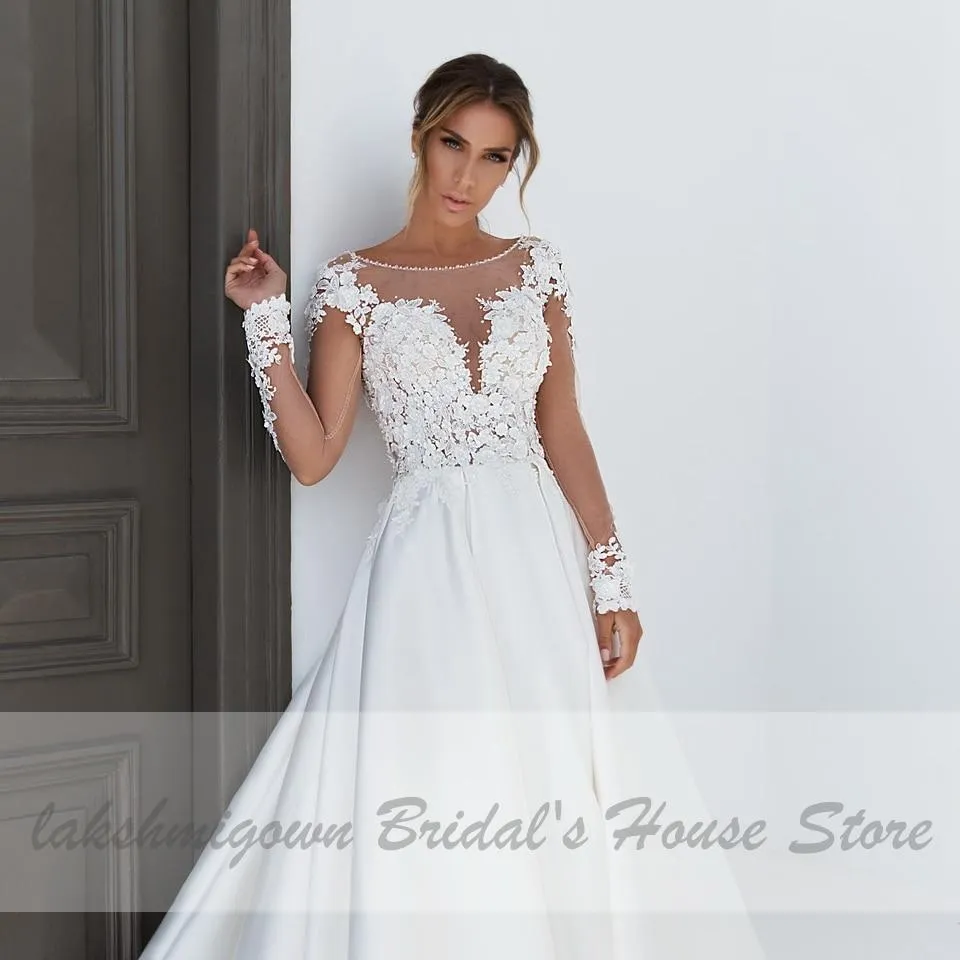Roycebridal Satin Long Sleeve Wedding Dress Plus Size