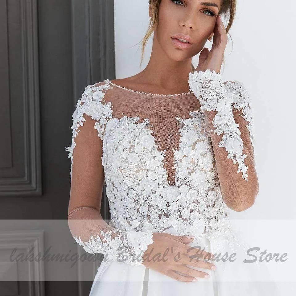 Roycebridal Satin Long Sleeve Wedding Dress Plus Size