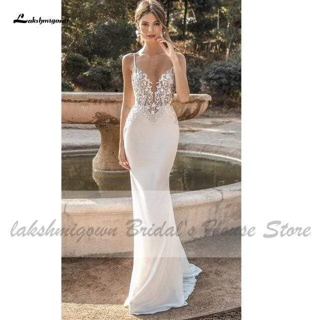 Roycebridal Sexy Bridal Mermaid Wedding Dresses Backless Beaded Lace Bodice