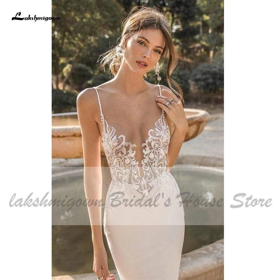 Roycebridal Sexy Bridal Mermaid Wedding Dresses Backless Beaded Lace Bodice