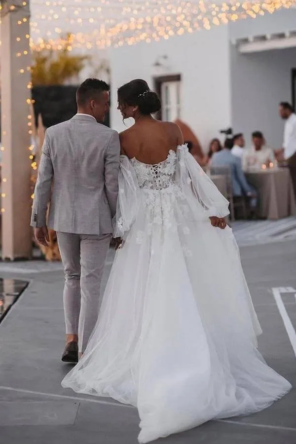 Roycebridal Tulle Lace Mermaid Beach Wedding Dresses With Detachable Train, MW899