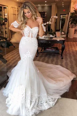Roycebridal Tulle Mermaid Sweetheart Lace Appliques Wedding Dresses, Bridal Gown, MW744