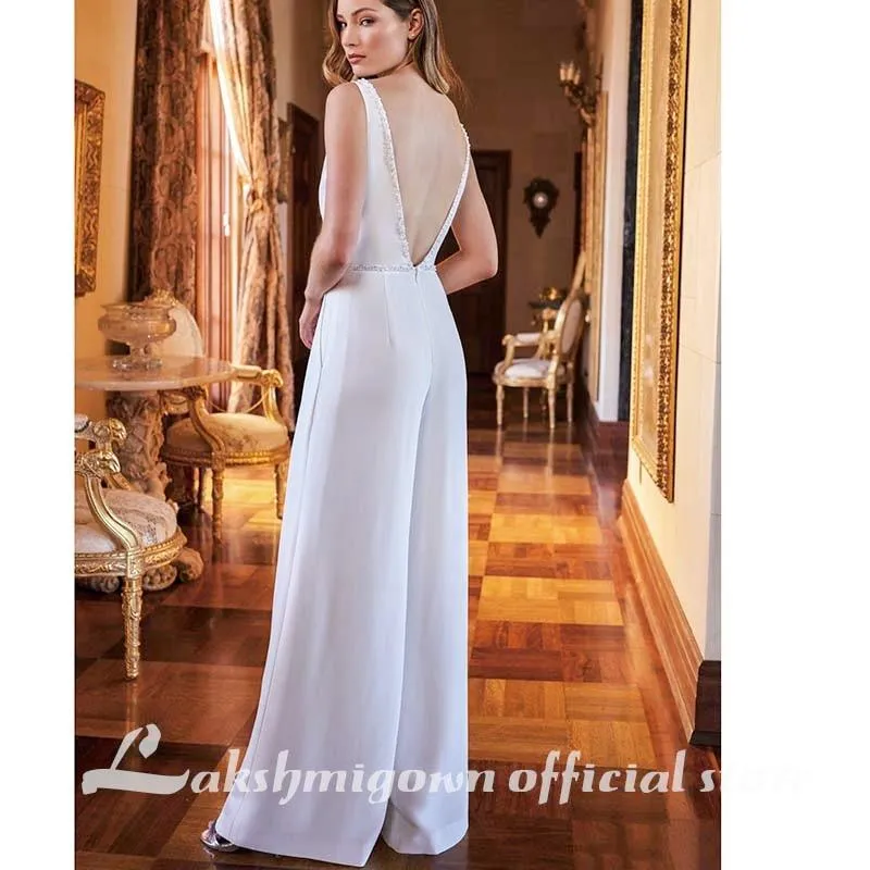 Roycebridal Vintage Satin Wedding Dresses Jumpsuit Beading