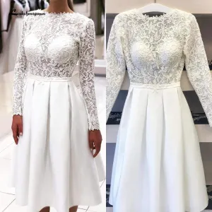 Roycebridal Vintage Wedding Dress Short Elegant Lace Appliques Long Sleeve