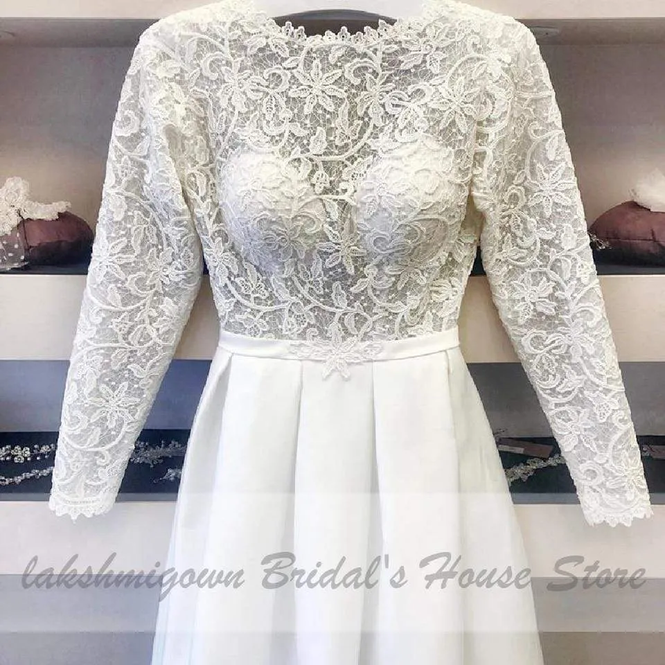 Roycebridal Vintage Wedding Dress Short Elegant Lace Appliques Long Sleeve