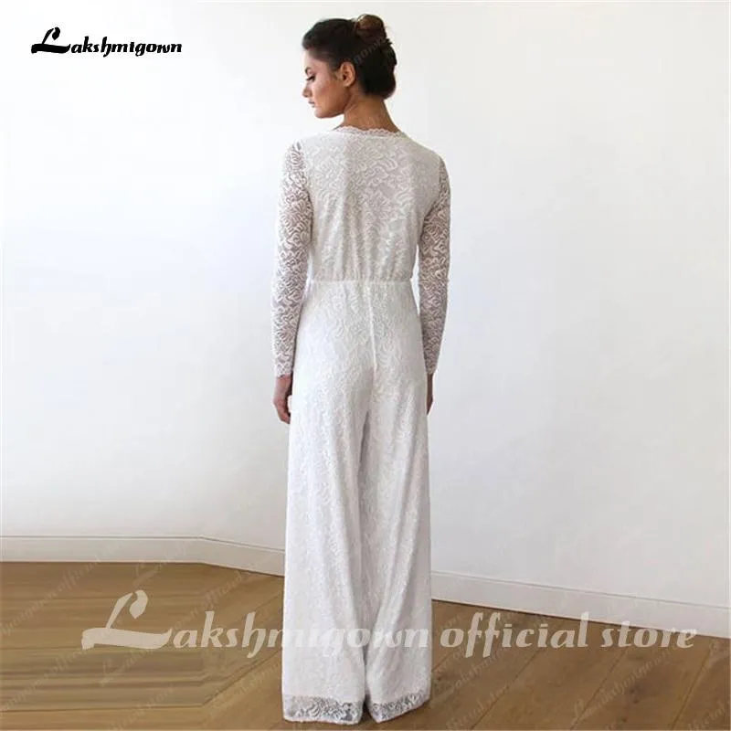 Roycebridal White Lace Women Jumpsuits Wedding Dresses Long Sleeve