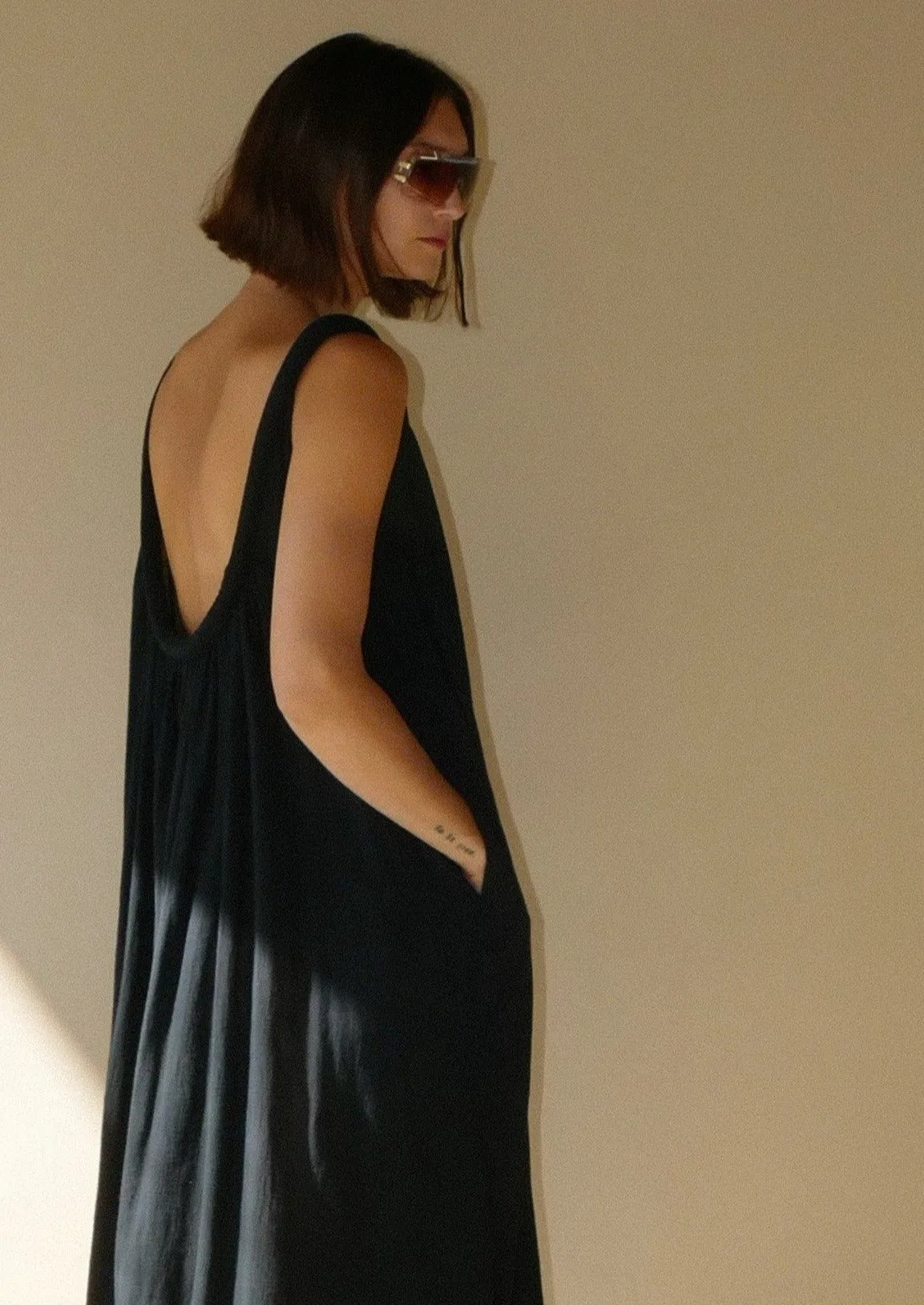 Sahara Chemise Dress in Black Onyx Parachute Silk {Made to Order}