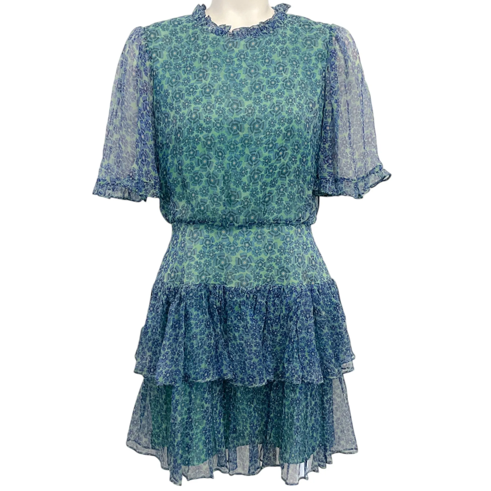 Saloni Acacia Teal Crinkle Silk Ava Dress