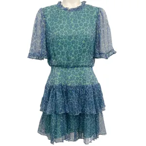 Saloni Acacia Teal Crinkle Silk Ava Dress