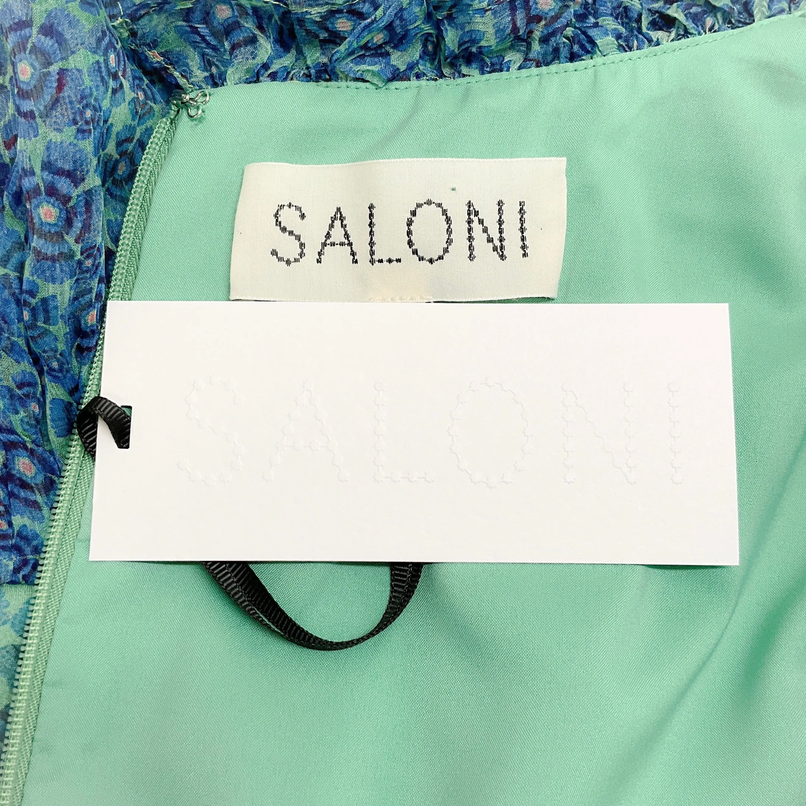 Saloni Acacia Teal Crinkle Silk Ava Dress