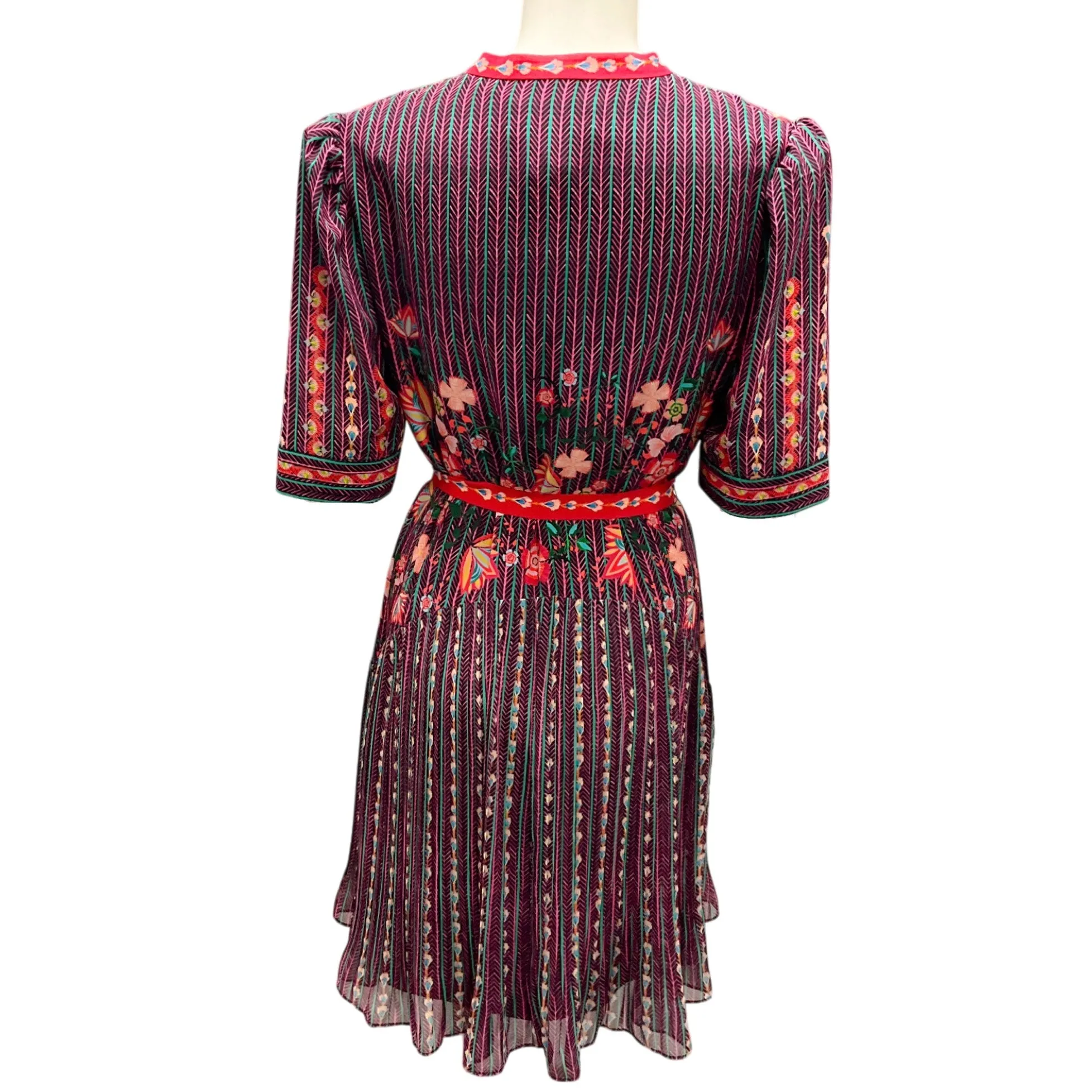 Saloni Plum Multi Feather Stitch Print Silk Crepe de Chine Ally Dress