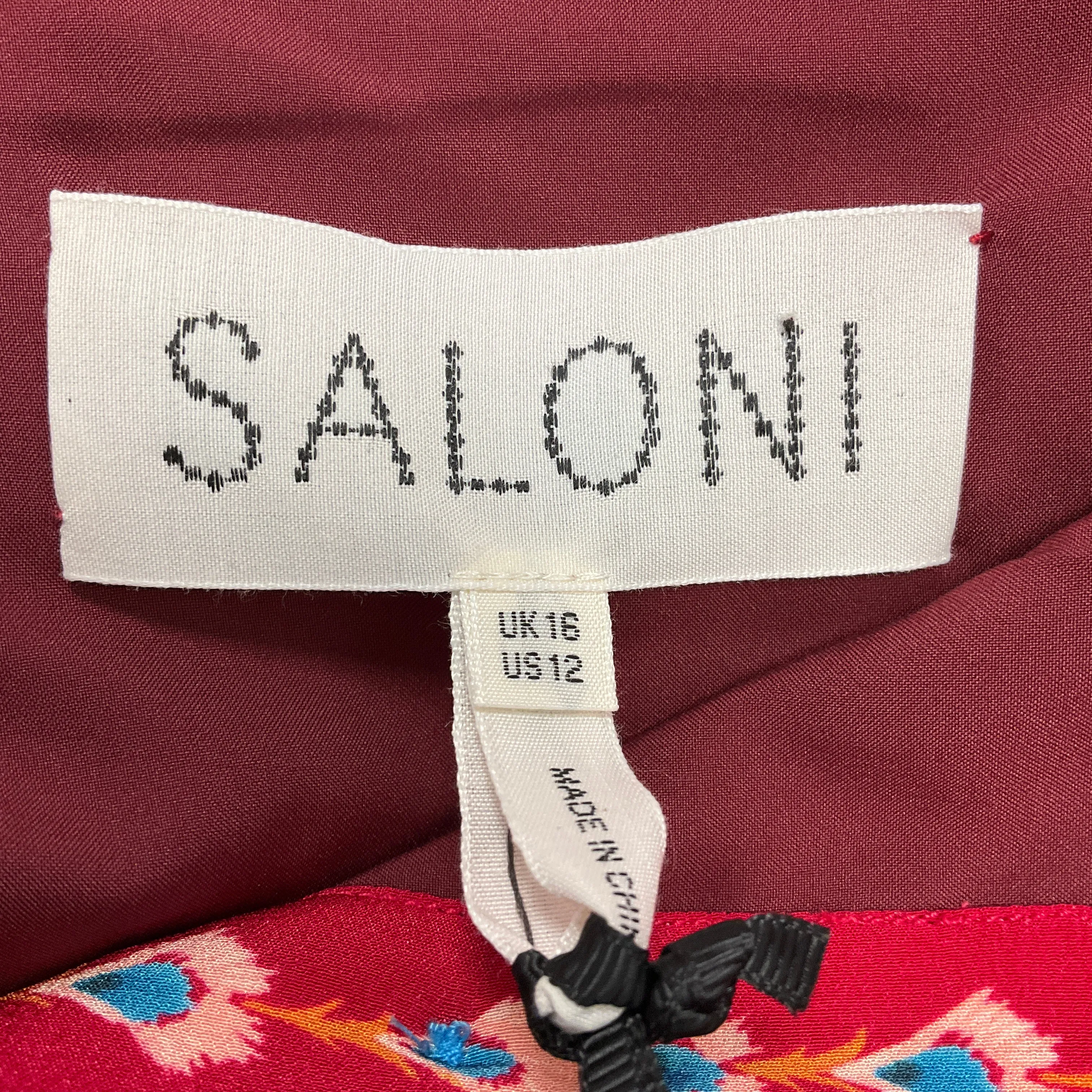 Saloni Plum Multi Feather Stitch Print Silk Crepe de Chine Ally Dress