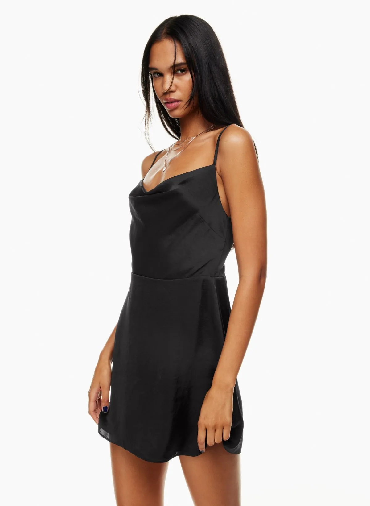 Satin Cowl-Neck Mini Dress