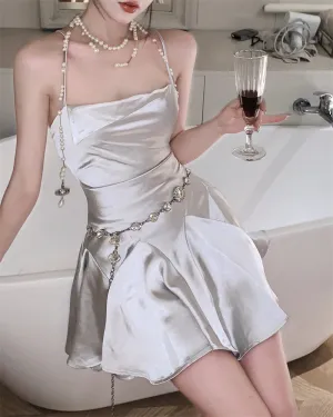 SATIN SILVER SLIP DRESS KF83755